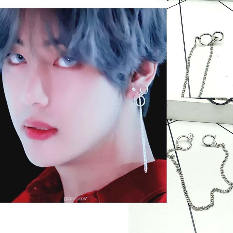 Khuyên tai nam vòng tròn xích dài BTS cực chất (1 chiếc)