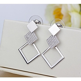 Bông tai bạc khuyên bấm đá vuông chất liệu bằng bạc s925 MS0802