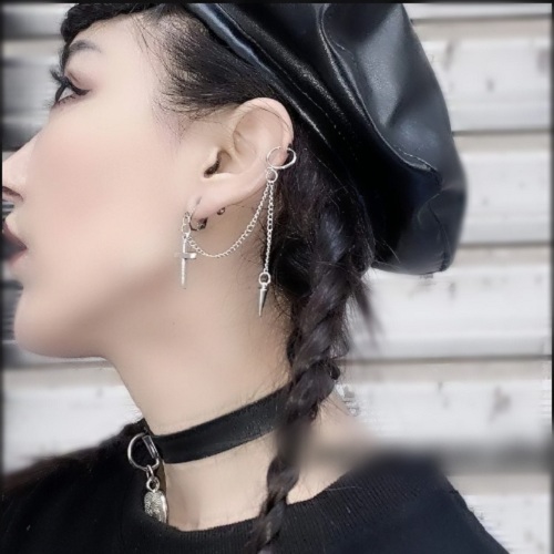 Bông tai nam nữ chữ N phối mặt dây chuyền chữ thập đinh nhọn cá tính gothic bí ẩn