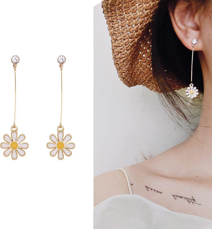 Bông tai nữ hoa cúc họa mi dáng dài dễ thương
