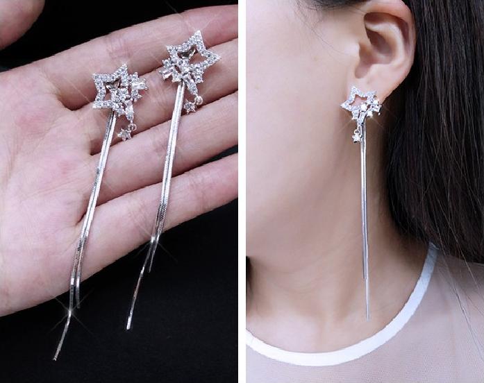 Bông tai nữ nửa sao đính đá đuôi dài