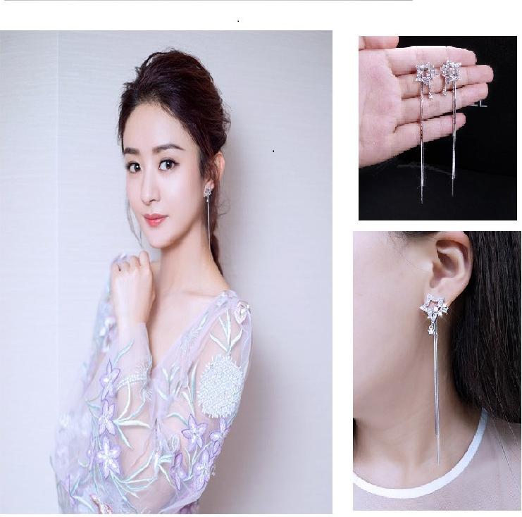 Bông tai nữ nửa sao đính đá đuôi dài