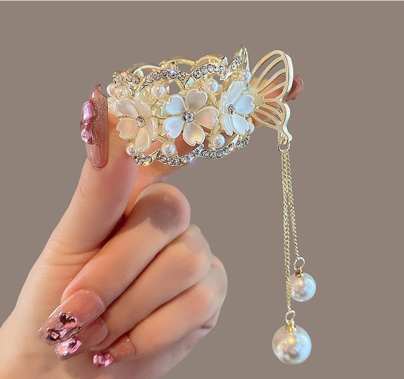 Kẹp tóc đuôi ngựa đính đá sang trọng - Kẹp tóc đuôi ngựa hoa hồng - Kẹp tóc đuôi ngựa ngọc trai