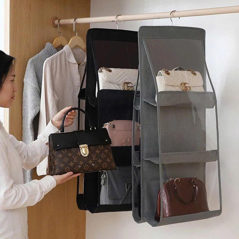 Túi Treo Túi Xách Đa Năng – 2 Mặt, 6 Ngăn, Trong Suốt, Bền Đẹp, Gọn Tủ