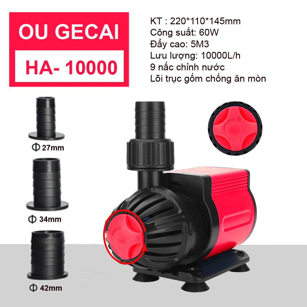 Máy bơm HA 8000 - HA10000 - HA12000 lõi trục gốm, 9 nấc chỉnh nước dùng cho bể cá, hồ cá, hòn non bộ - Máy bơm chìm cao cấp