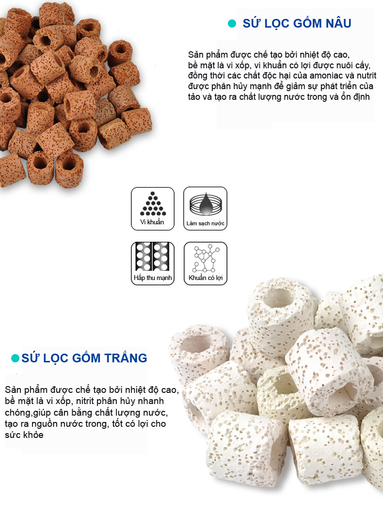 Sứ lọc bể cá (2kg) vật liệu lọc hồ cá, bể cá cảnh