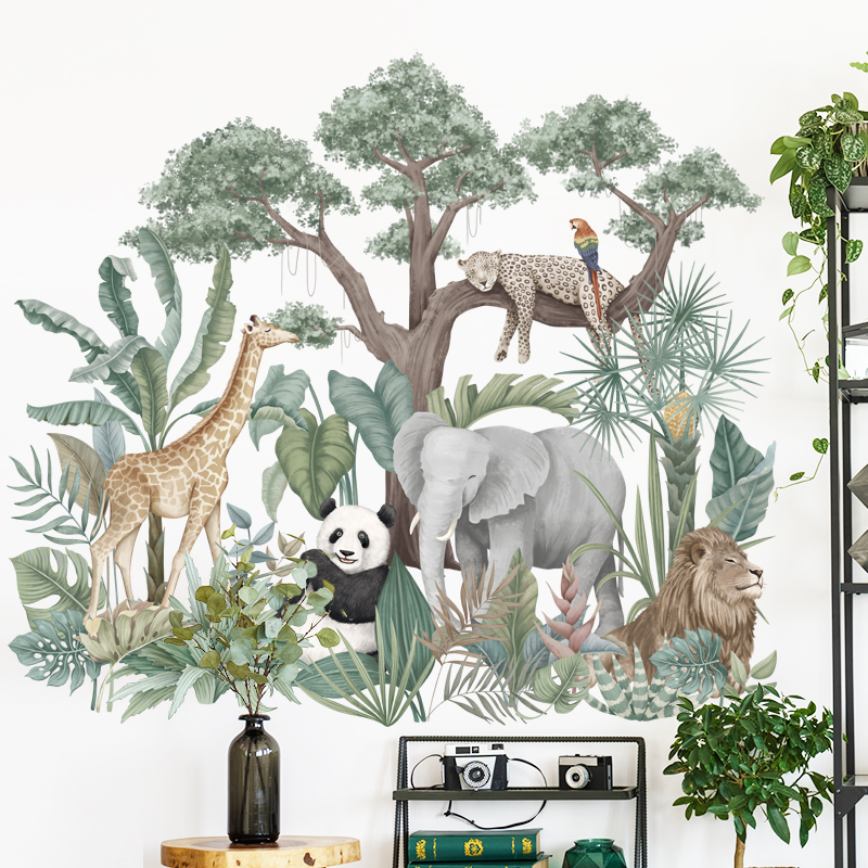 Sticker Giấy Dán Tường Decal Dán tường Tranh Dán Tường Trang Trí Tường Mẫu Sở Thú Châu Phi ZDB-2472