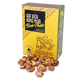 Hạt Điều vỏ lụa rang muối Bình Phước, loại A – Hộp giấy 500g, chuyên dùng biếu tặng.