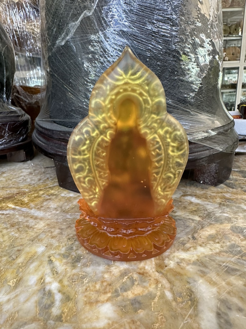Tượng Phật Quan Thế Âm Bồ Tát đá lưu ly đặt bàn làm việc, xe ôtô - Cao 12 cm