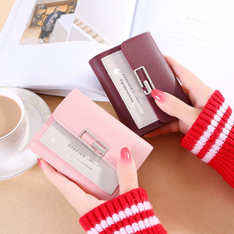 Bóp ví nữ mini gấp gọn cầm tay nút bấm chữ nhật cách điệu thời trang - Hàng cao cấp