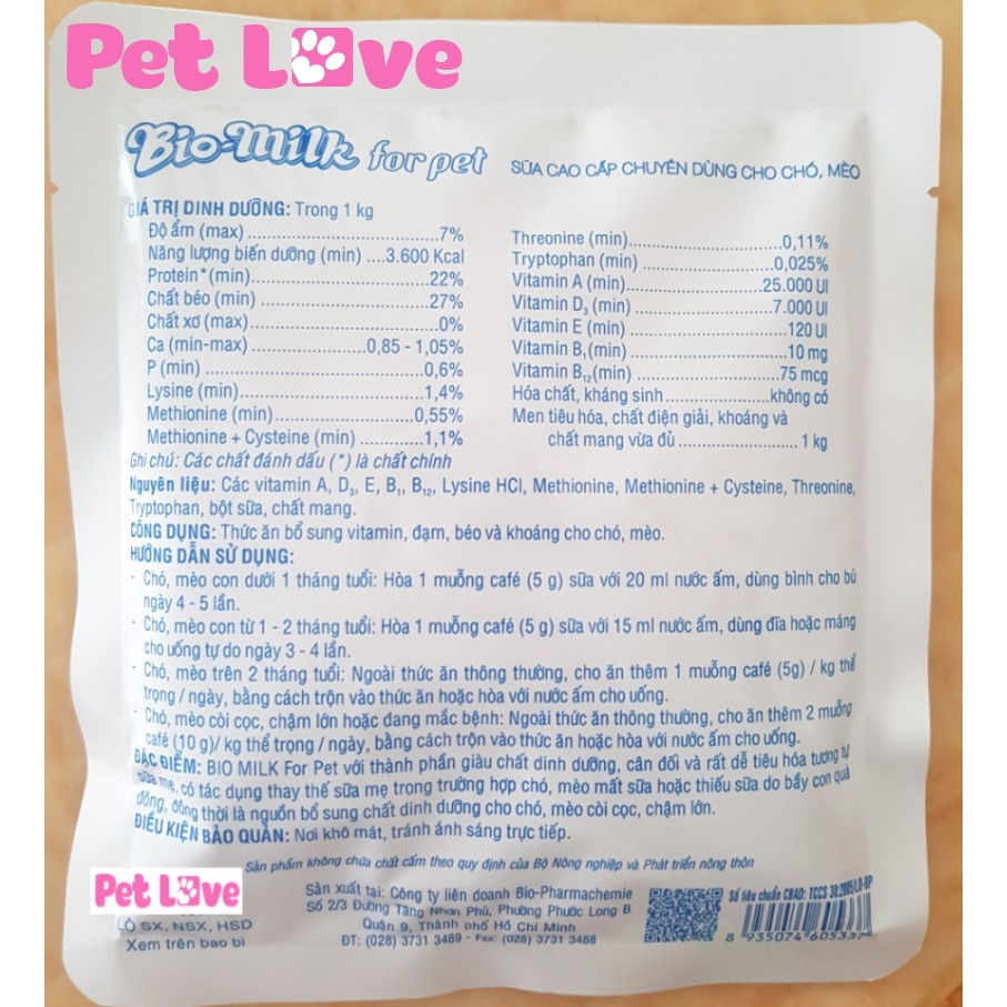 Bộ 2 gói sữa dinh dưỡng cho chó mèo Bio milk for pet