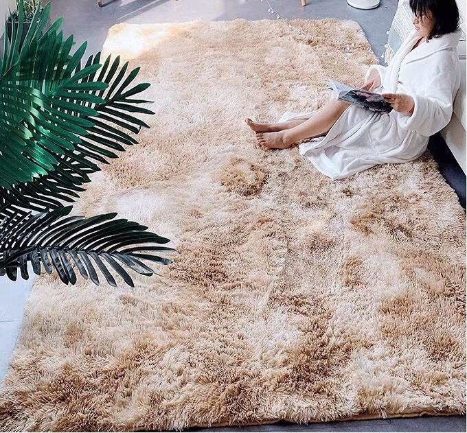 Thảm Lông Dài Trải Sàn Cao Cấp Kiểu Loang - Nâu trà sữa - 1m6x2m