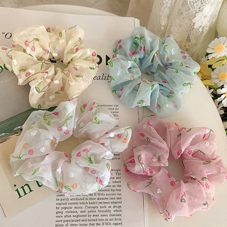 Dây buộc tóc voan mềm cherry Scrunchies dễ thương HD43