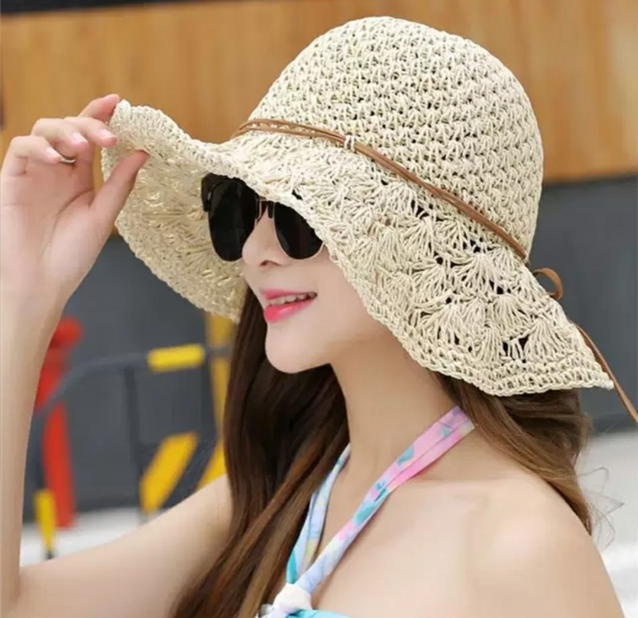 Nón rộng vành gấp gọn đi biển Mũ rộng vành đi biển Nón đi biển rộng vành Nón cói đi biển Mũ đi biển đẹp Nón chống nắng Mũ chống nắng tia UV DONA21050702