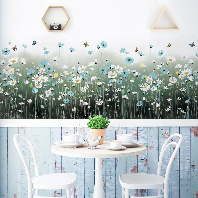 Sticker Giấy Dán Tường Decal Dán tường Tranh Dán Tường Trang Trí Tường Mẫu Hoa Chuồn Chuồn Trắng ZH-1003