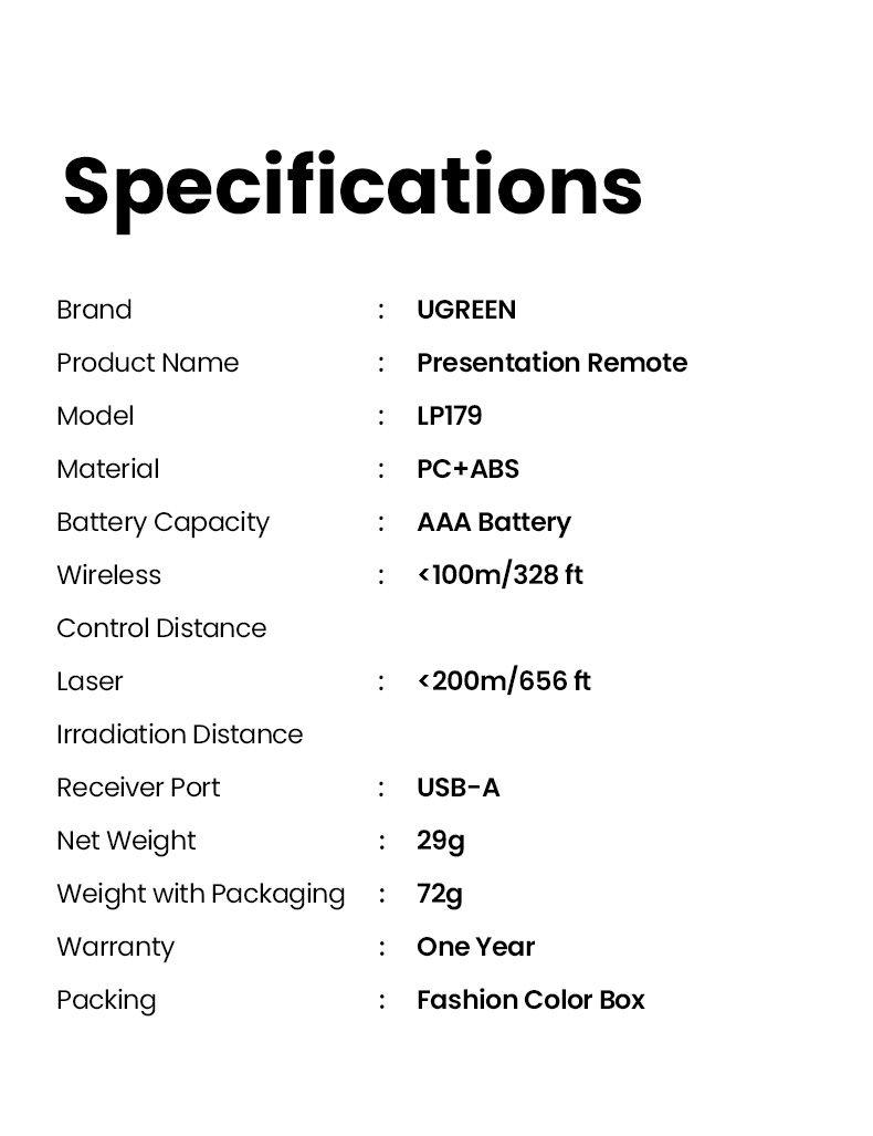 Ugreen UG50654LP479TK 200M laser sử dụng pin AAA không kèm pin Bút trình chiếu điều khiển 100m có túi đựng - HÀNG CHÍNH HÃNG