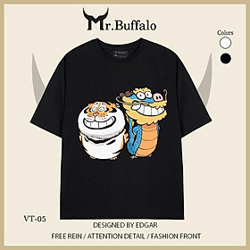 Áo thun tay lỡ Hổ rồng cười, long tranh hổ đấu cute Mr.Buffalo