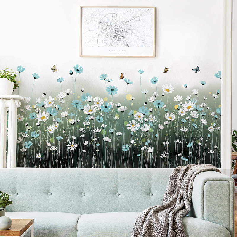 Sticker Giấy Dán Tường Decal Dán tường Tranh Dán Tường Trang Trí Tường Mẫu Hoa Chuồn Chuồn Trắng ZH-1003