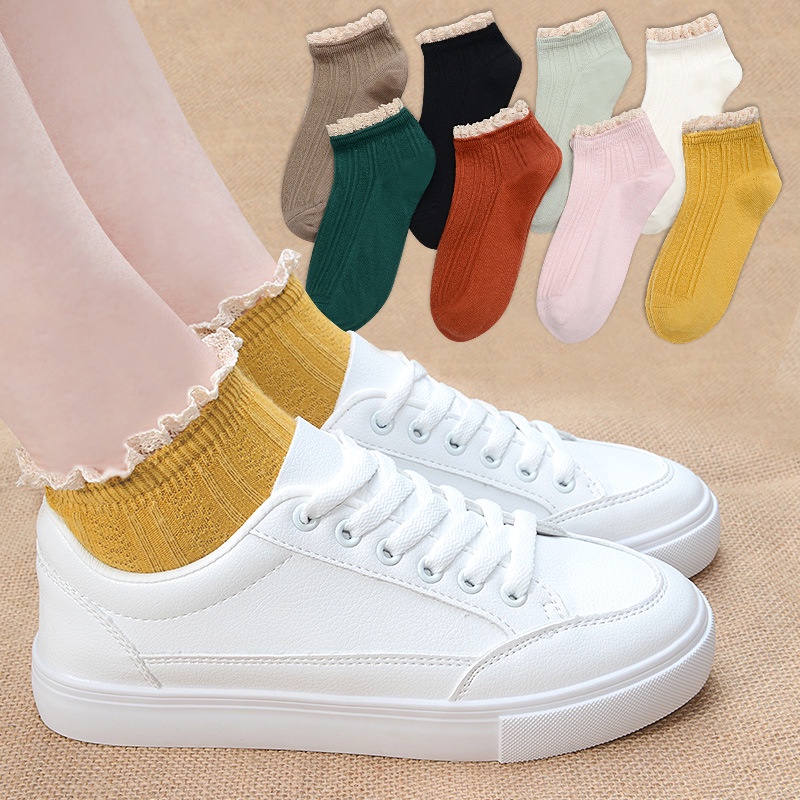 Vớ Tất Nữ Cotton Thoáng Mát Viền Bông