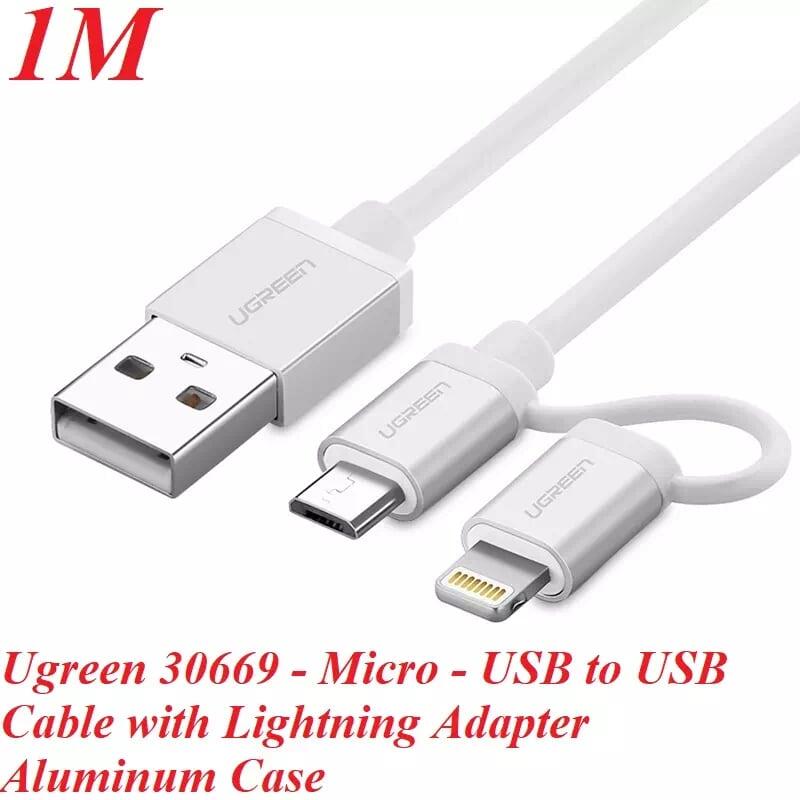 Ugreen UG30669US165TK 1M màu Bạc Cáp sạc đa năng USB sang MicroUSB + Lightning - HÀNG CHÍNH HÃNG