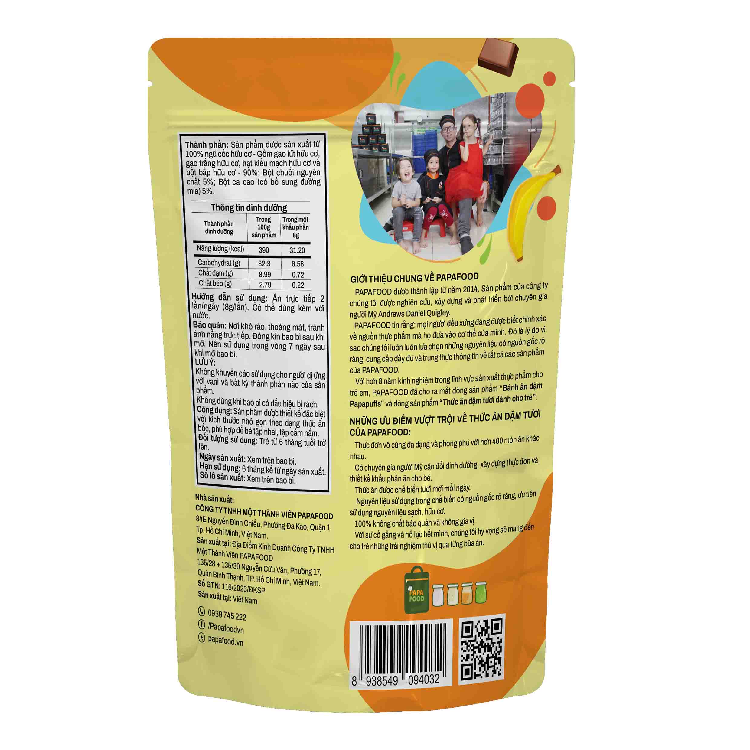 BÁNH ĂN DẶM PAPAFOOD PAPAPUFFS - FINGERS VỊ CHUỐI VÀ CA CAO - 100% NGŨ CỐC HỮU CƠ