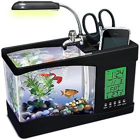 Bể Cá Mini Để Bàn Làm Việc 3 in 1 Kiêm Đồng Hồ  Siêu Dễ Thương Hàng Loại 1 - Chính Hãng MINIIN + Tặng sỏi trang trí bể cá,sỏi biển đủ kích thước - Màu Ngẫu Nhiên