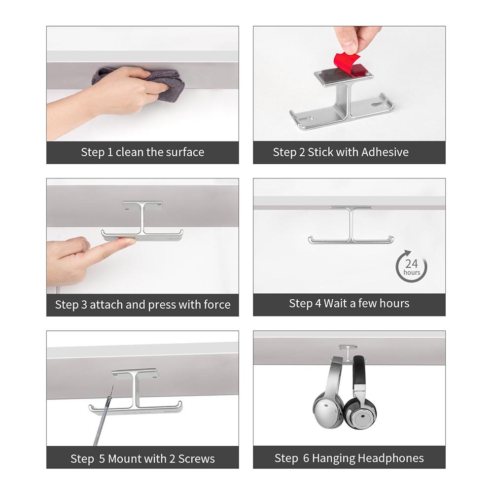 Giá đỡ tai nghe kép Bee bằng nhôm đa năng có Bộ cuộn cáp sạc - Bạc