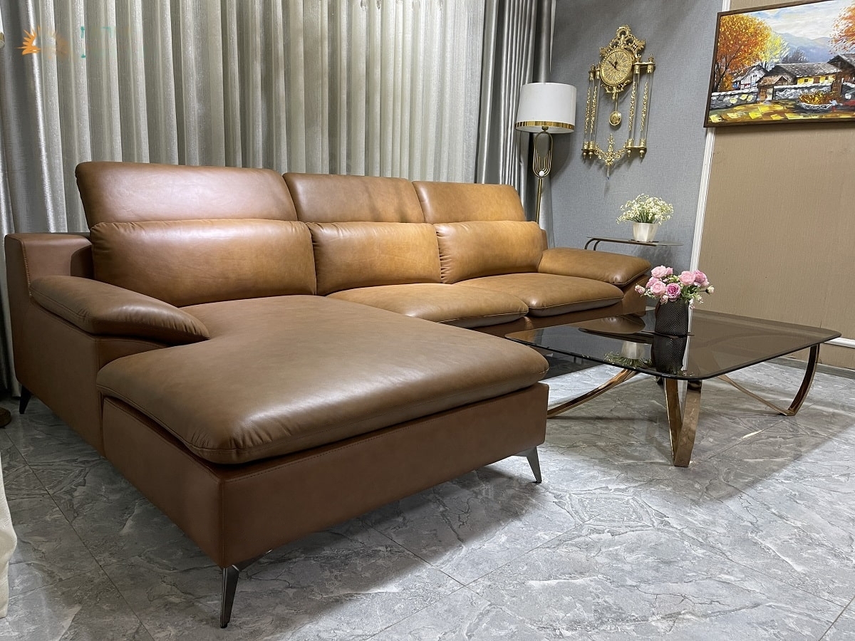 Sofa góc L da bò Italy Juno sofa màu nâu – SFLCT08 2m6 hàng cao cấp chuẩn da bò nhập khẩu Ý