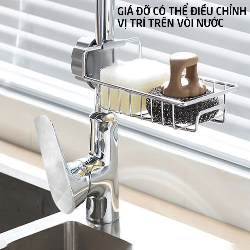 Giá để giẻ rửa bát, nước rửa chén đa năng chất liệu Inox 304 sáng bóng không han gỉ, kích thước 17x10.2x6.5cm
