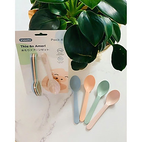 [SET 4] thìa ăn Amori inochi Chất liệu nhựa PP an toàn, không mùi, chịu nhiệt độ cao - muỗng cho bé tự ăn thông minh loại dài Amori