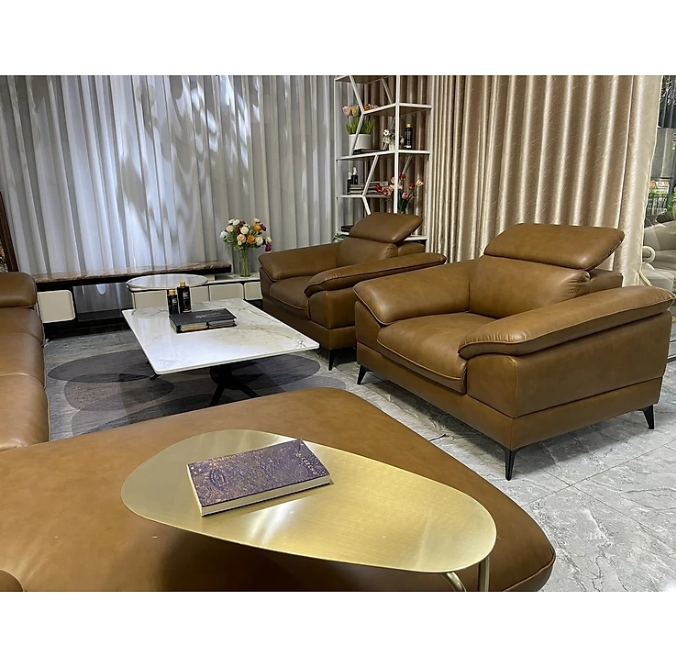 Combo ghế sofa góc L 100% da bò Italy Tundo màu nâu – SFLCT08 3m3 x 1m9 hàng cao cấp chuẩn da bò nhập khẩu Ý