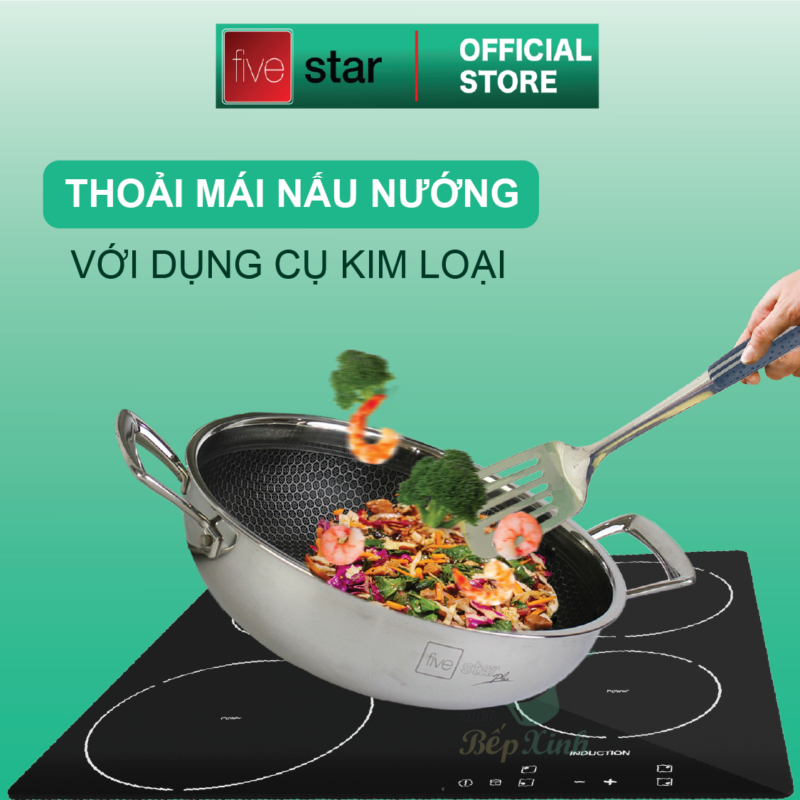 Chảo tổ ong chống dính 2 quai 3 lớp đáy liền inox 304 FiveStar Plush 24cm / 26cm /28cm , tặng 1 sạn inox