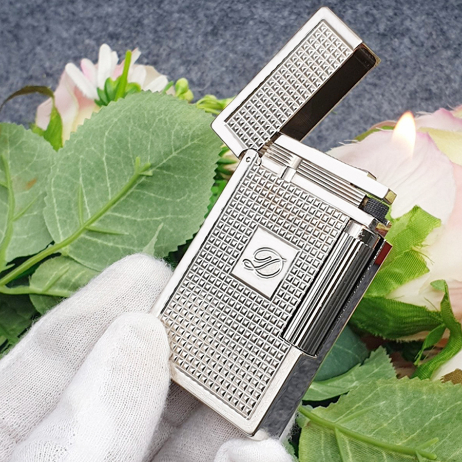 Vỏ Hột Quẹt Bật Lửa Upon D136T Họa Tiết Ô Vuông Nhỏ Màu Bạc - Dùng Ga Đá Cao Cấp