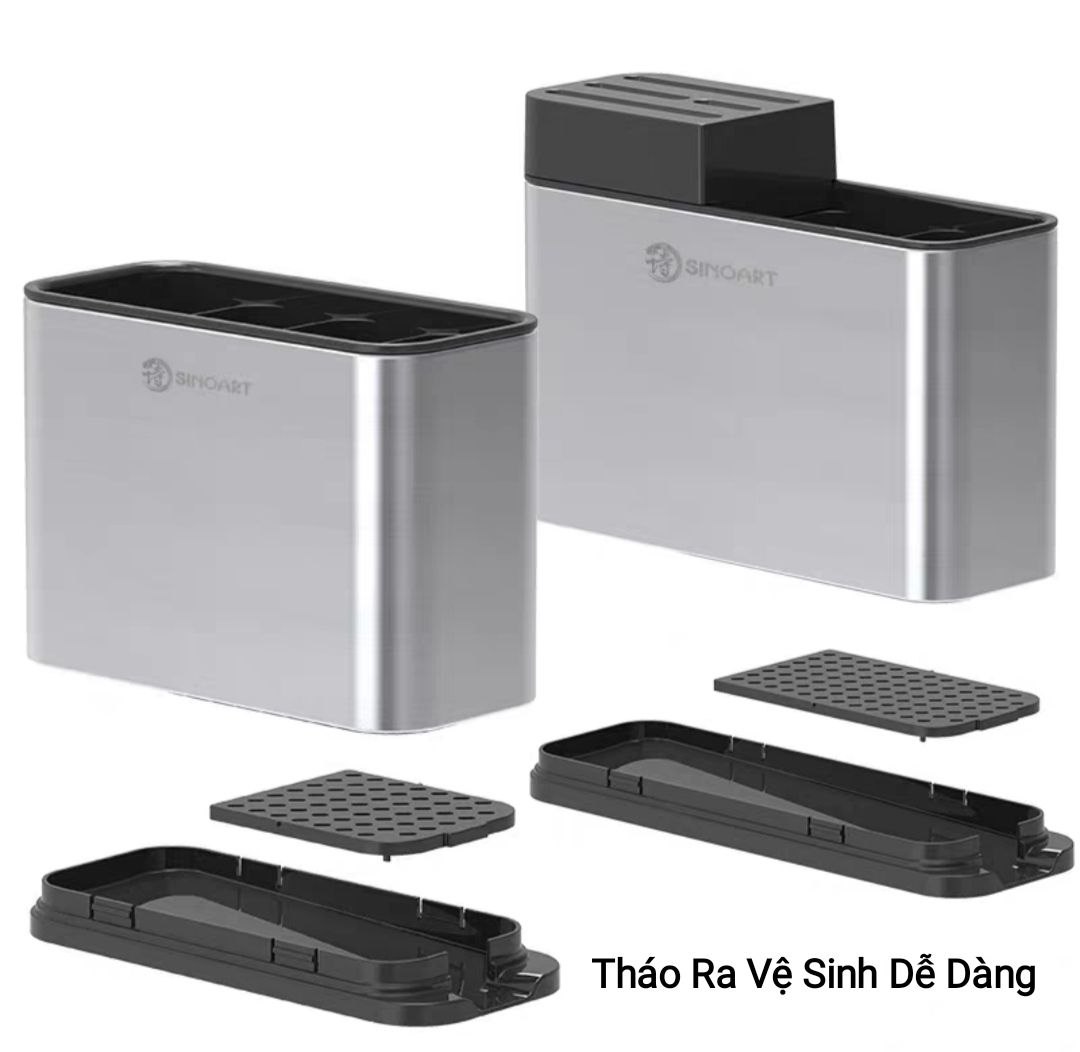HỘP GÍA KỆ CÀI DAO CẮM ĐŨA MUỖNG THÌA ĐA NĂNG INOX 304 CÓ KHE RÃNH THOÁT NƯỚC & VÀ DỄ DÀNG THÁO LẮP VỆ SINH ( HÀNG CAO CẤP XEM KỸ MÔ TẢ HÌNH ẢNH VÀ CLIP )
