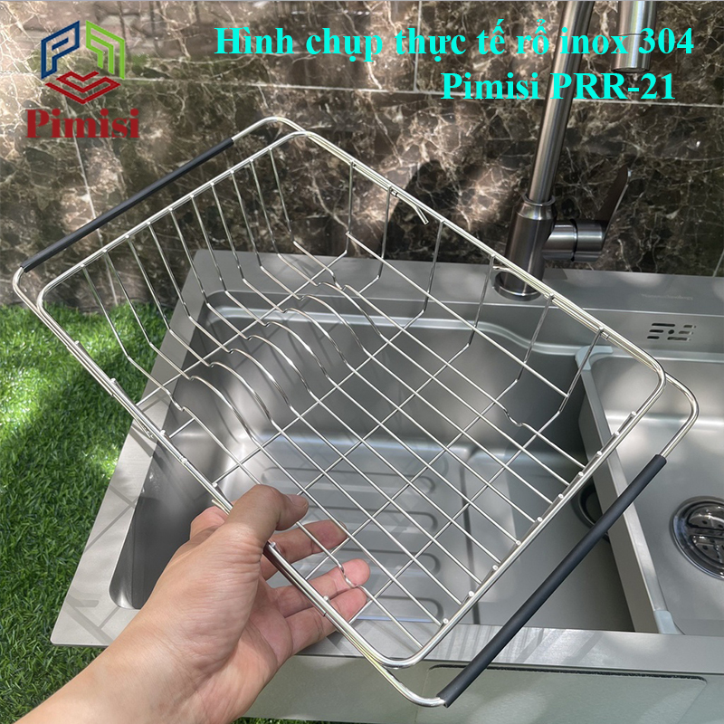 Rổ Inox 304 Chữ Nhật Gác Bồn Rửa Chén Pimisi Úp Bát Đĩa - Rau Củ Quả Với Thiết Kế Thông Minh Điều Chỉnh Độ Dài Co Giãn Chiều Dài Khay, Tay Nắm Kéo Từ Thép Không Gỉ SUS 304 - Với 4 Góc Vuông Bo Tròn Phù Hợp Với Mọi Chậu Rửa Bát | Hàng Chính Hãng