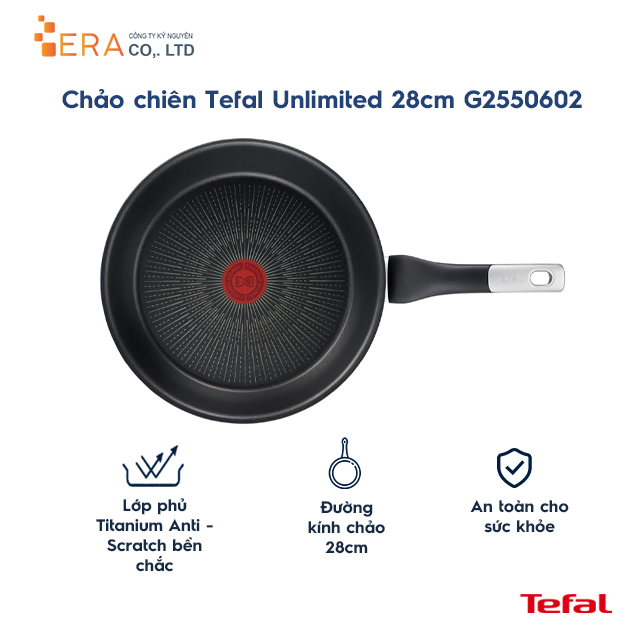 Chảo chiên chống dính đáy từ Tefal Unlimited 28cm,dùng cho mọi loại bếp - Sản xuất tại Pháp - Hàng chính hãng
