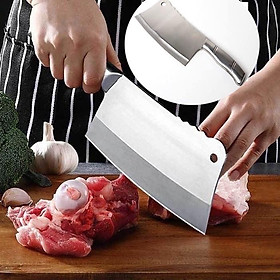 Dao chặt xương  bằng inox không rỉ , chống trơn trượt , có lỗ treo lên gọn gàng , bền bỉ , sạch sẽ và an toàn