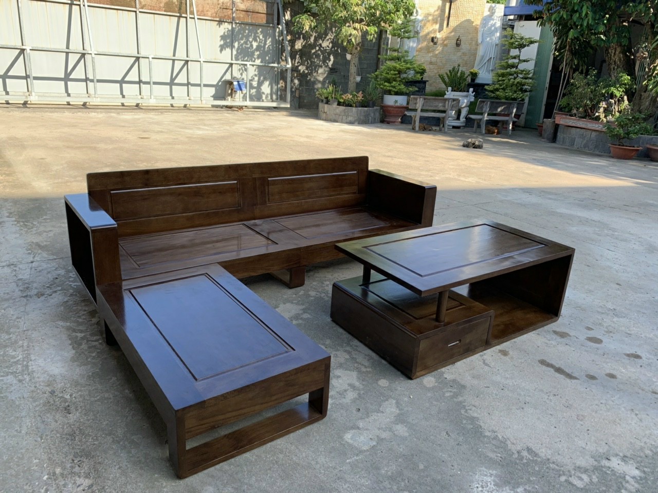 Bộ sofa gỗ sồi sơn màu Oak Juno Sofa 2m3, kèm đôn góc linh hoạt và Bàn trà gỗ