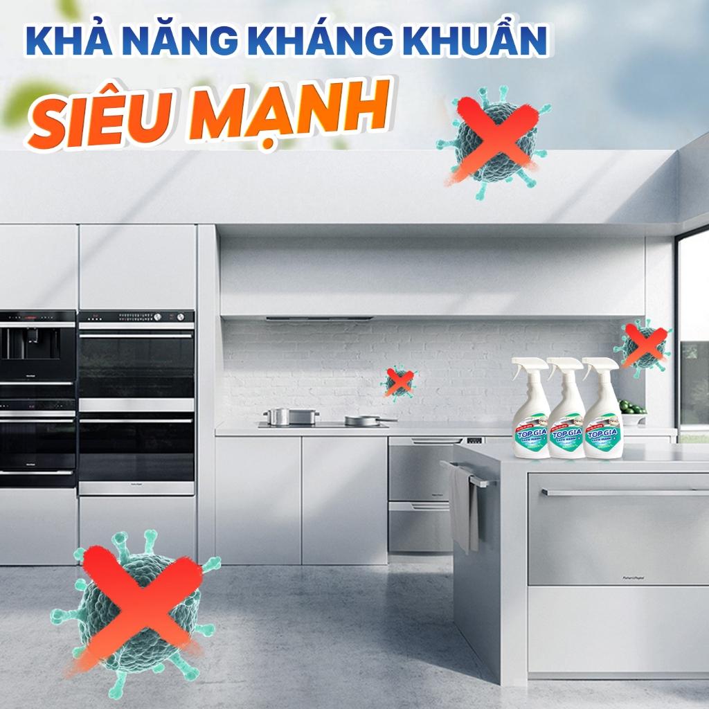 Combo 3 chai xịt tẩy đa năng TOPGIA 500ml: làm sạch vết bẩn, khử mùi, kháng khuẩn hiệu quả.