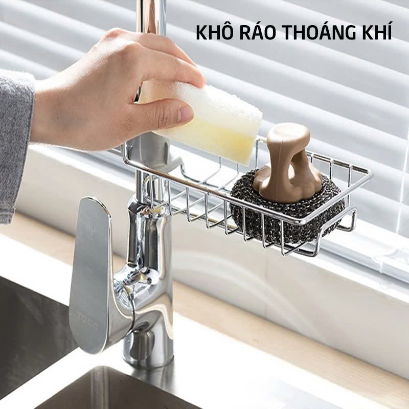 Giá để giẻ rửa bát, nước rửa chén đa năng chất liệu Inox 304 sáng bóng không han gỉ, kích thước 17x10.2x6.5cm