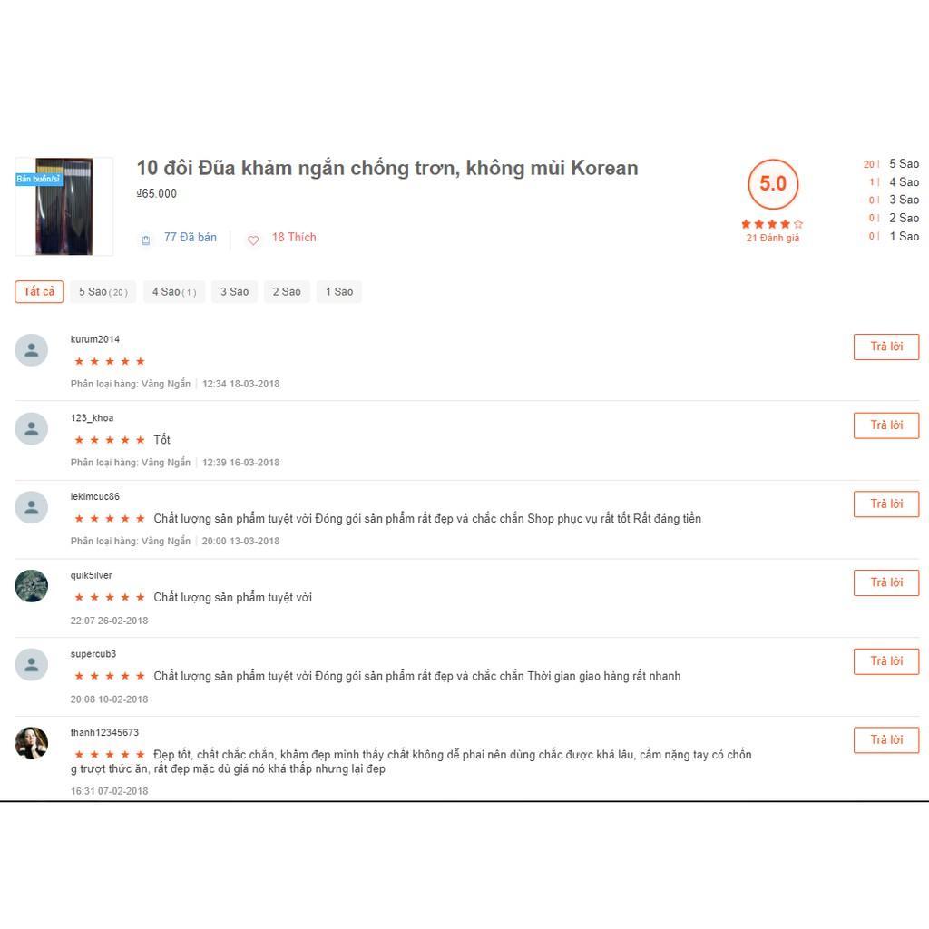 10 đôi Đũa khảm ngắn chống trơn, không mùi Korean (Loại I - 350g/Vỉ)