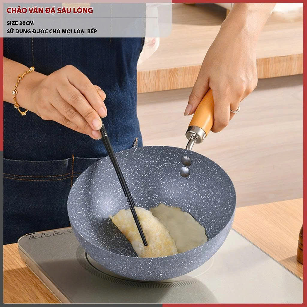 Chảo Chống Dính Sâu Lòng Vân Đá Dùng Mọi Loại Bếp Cao Cấp Tiện Dụng, Chảo Nhật Vân Đá