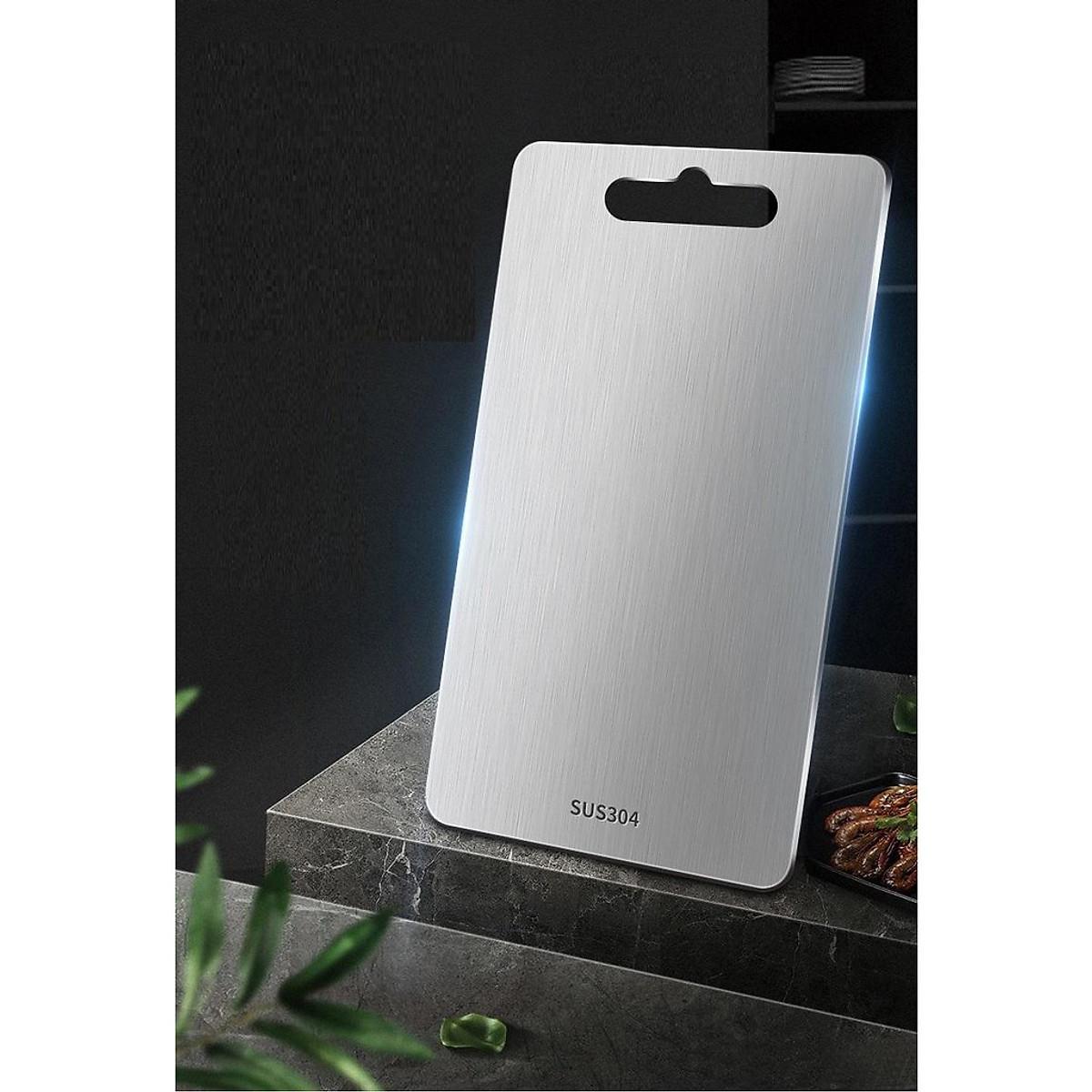 Thớt Inox 304 Cao Cấp KHông Gỉ- Size 33,5x23cm , Kháng Khuẩn, Chống Ẩm Mốc, Thớt Nhà Bếp- Hàng Loại 1. Chính Hãng