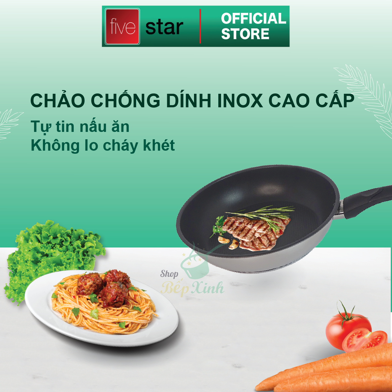 Chảo Inox Chông Dính 3 Đáy Fivestar CKD24-3DI (24cm) - Hàng Chính Hãng
