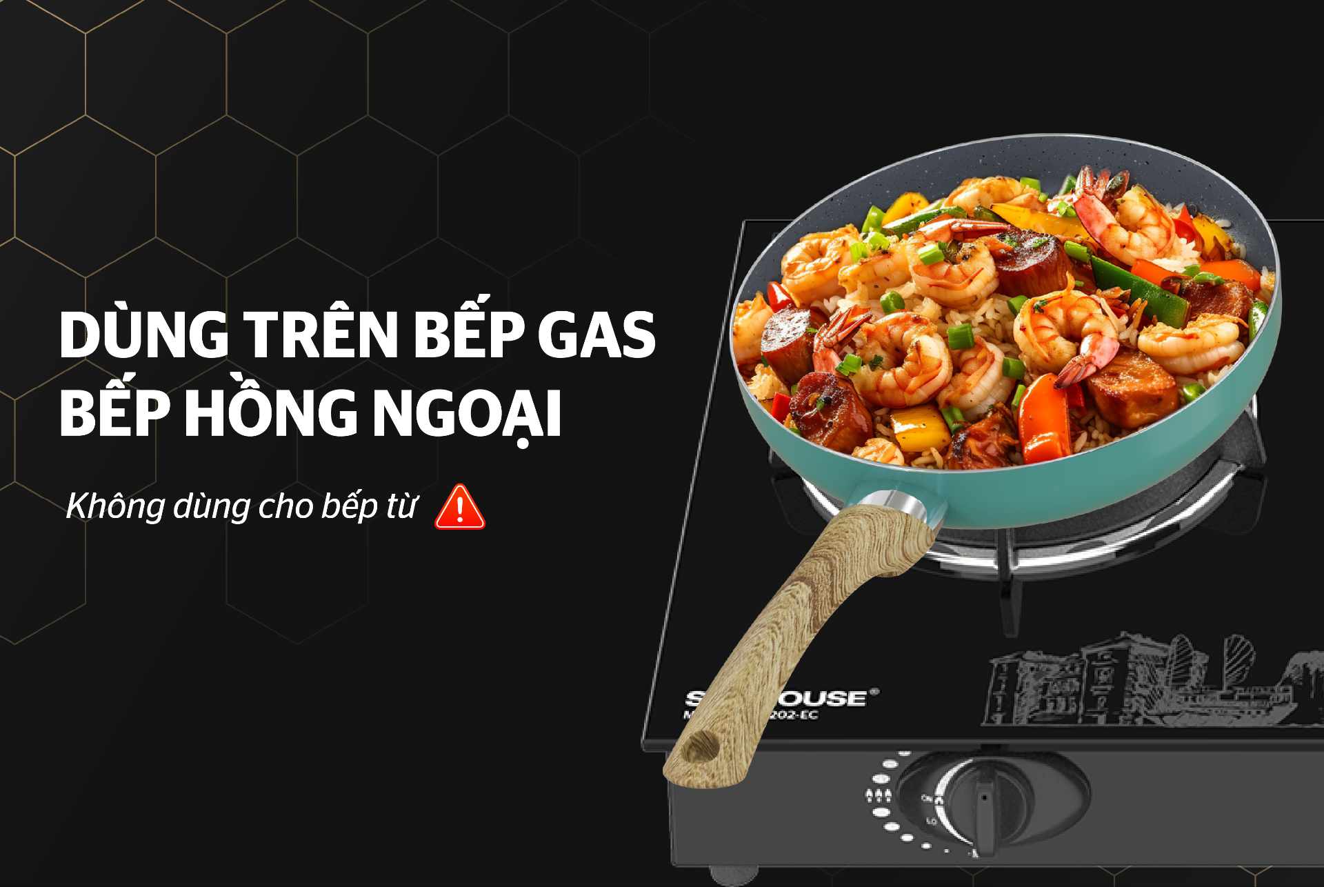 Chảo Sâu Chống Dính Vân Đá Sunhouse Clover CL20S - Hàng Chính Hãng