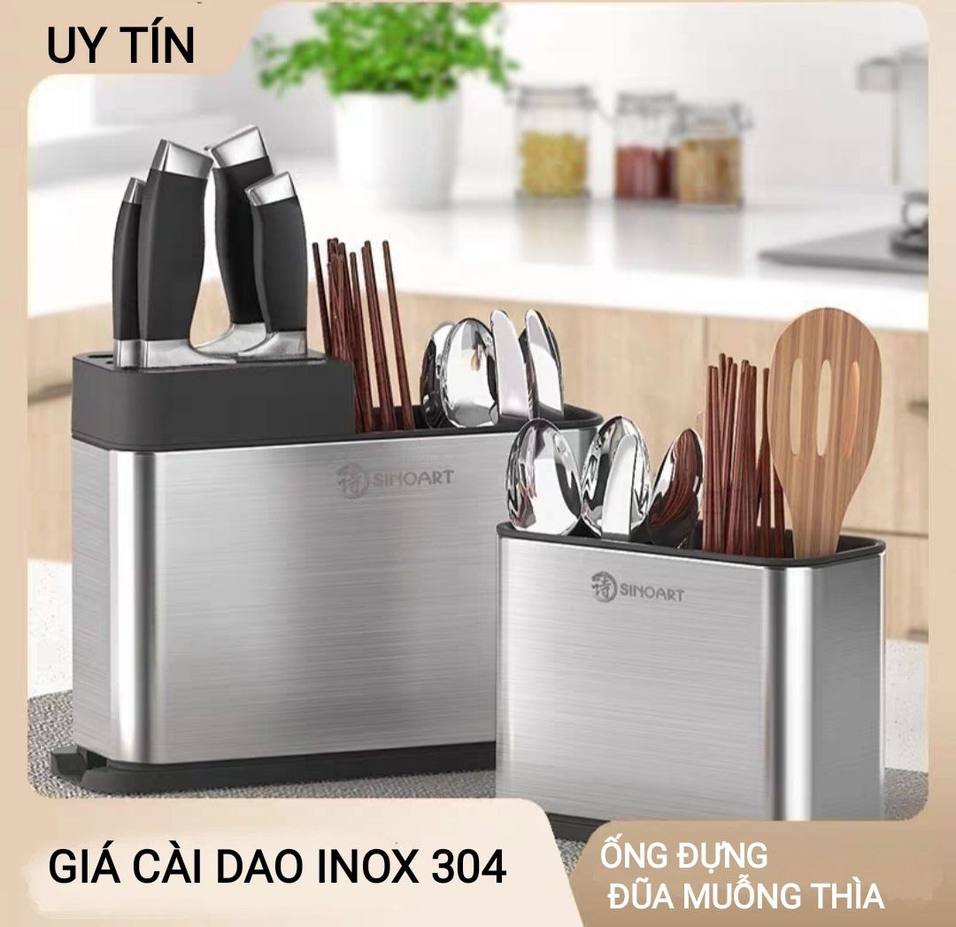 HỘP GÍA KỆ CÀI DAO CẮM ĐŨA MUỖNG THÌA ĐA NĂNG INOX 304 CÓ KHE RÃNH THOÁT NƯỚC & VÀ DỄ DÀNG THÁO LẮP VỆ SINH ( HÀNG CAO CẤP XEM KỸ MÔ TẢ HÌNH ẢNH VÀ CLIP )