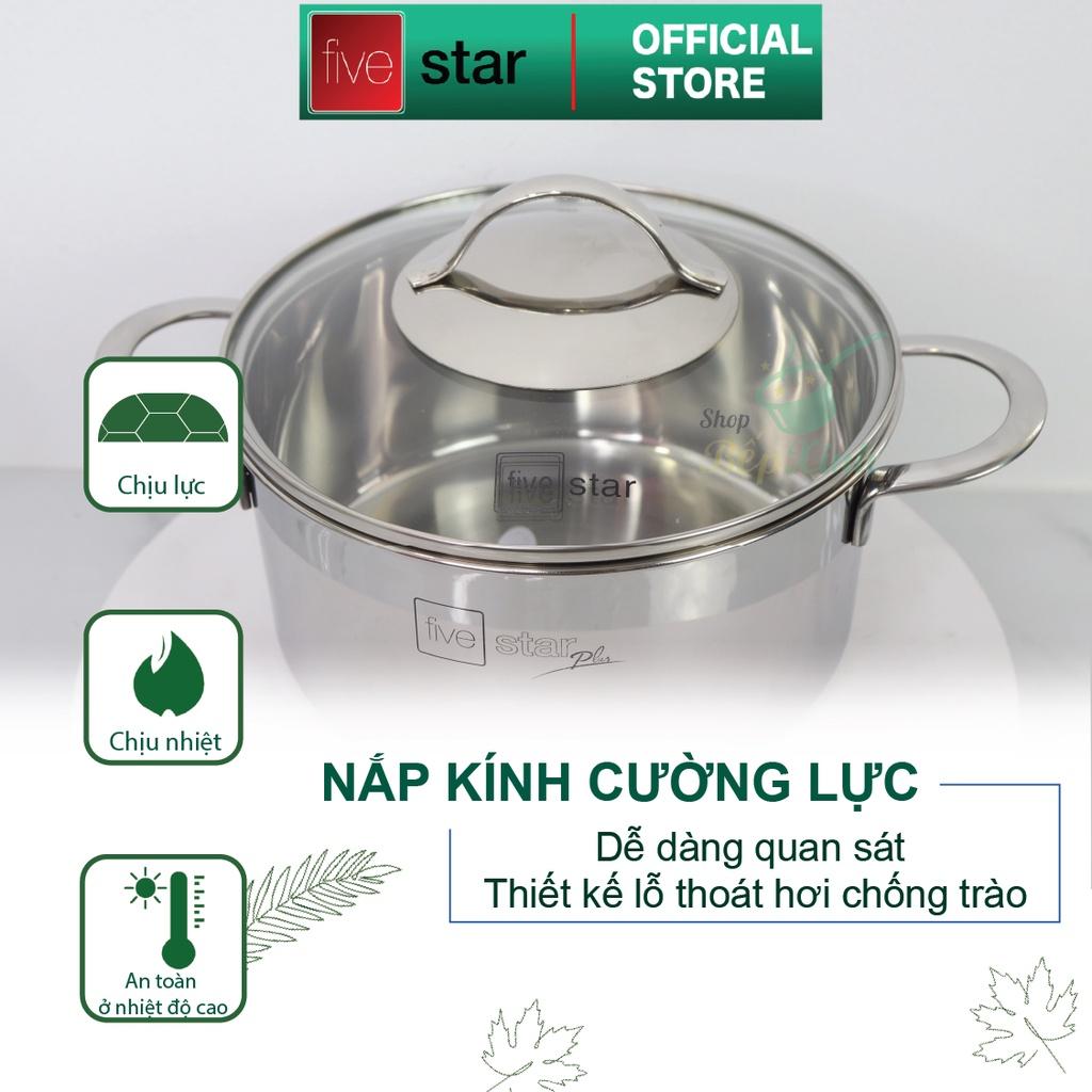 Bộ nồi 3 lớp đáy liền inox 304 cao cấp Fivestar Plus 4 món quai oval nắp kính , dùng được mọi bếp , tặng 1 vá canh