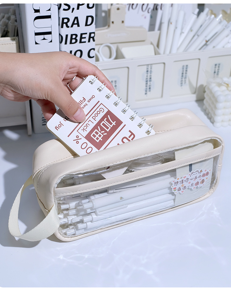 Hộp bút Túi Đựng Bút Trong Suốt Cỡ Lớn Chống Thấm Nước Phong Cách Hàn Quốc / Túi đựng đồ dùng cá nhân ,túi du lịch Tặng kèm sticker trang trí - Hàng Chính Hãng