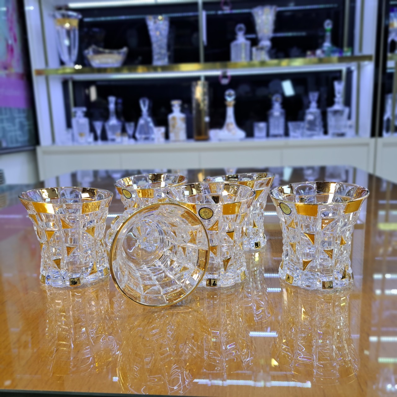 BỘ CỐC PHA LÊ TIỆP BOHEMIA MẠ VÀNG 1320, DÁNG KIM CƯƠNG, XUẤT XỨ CỘNG HÒA SÉC - HÀNG CHÍNH HÃNG