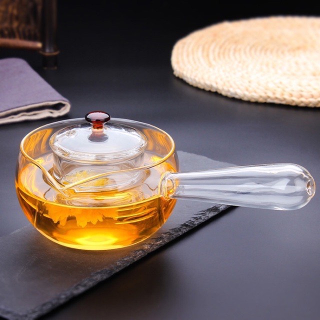 Ấm pha trà, tống trà thủy tinh có tay cầm màu gỗ kèm lõi lọc cao cấp - ANTH457